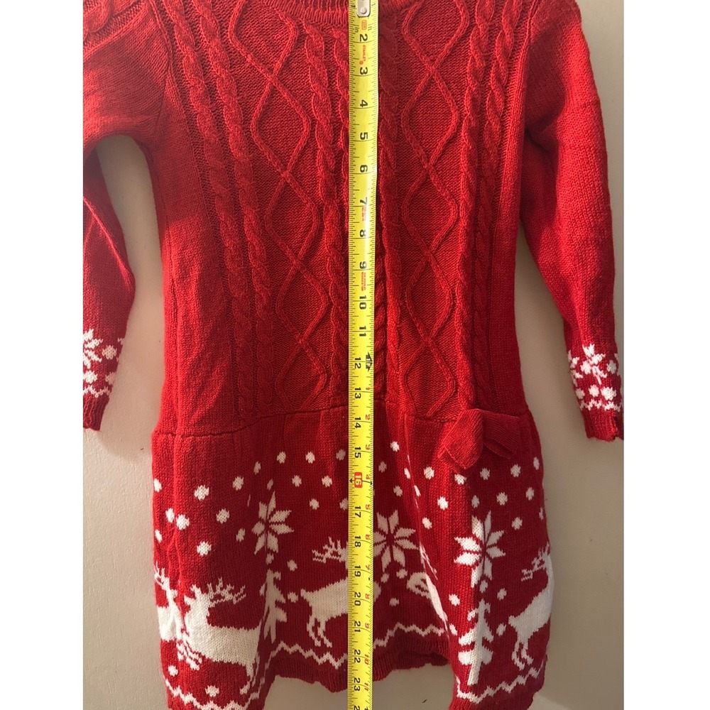 2-Hip Kids Red Cable Knit Reindeer Snowflake Christmas Sweater Dress Size 6 - Picture 8 of 8